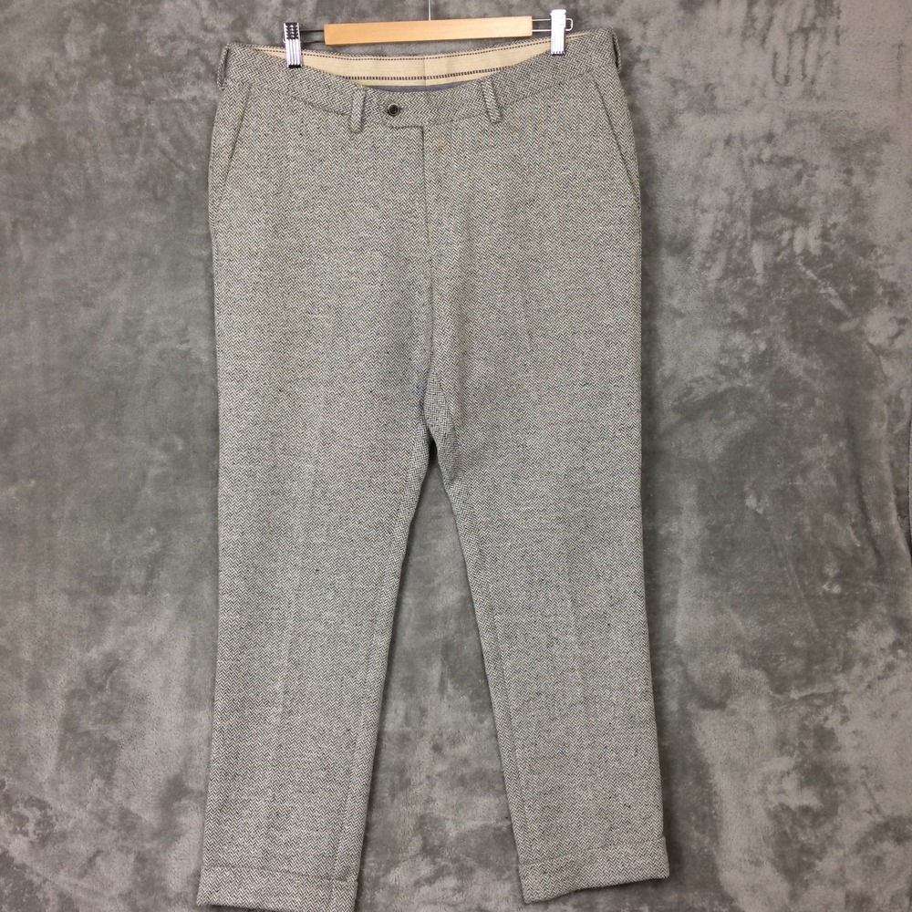 SUITSUPPLY Pants Light Gray Cotton Wool Houndstooth Plaid SoHo Trousers Slim 34